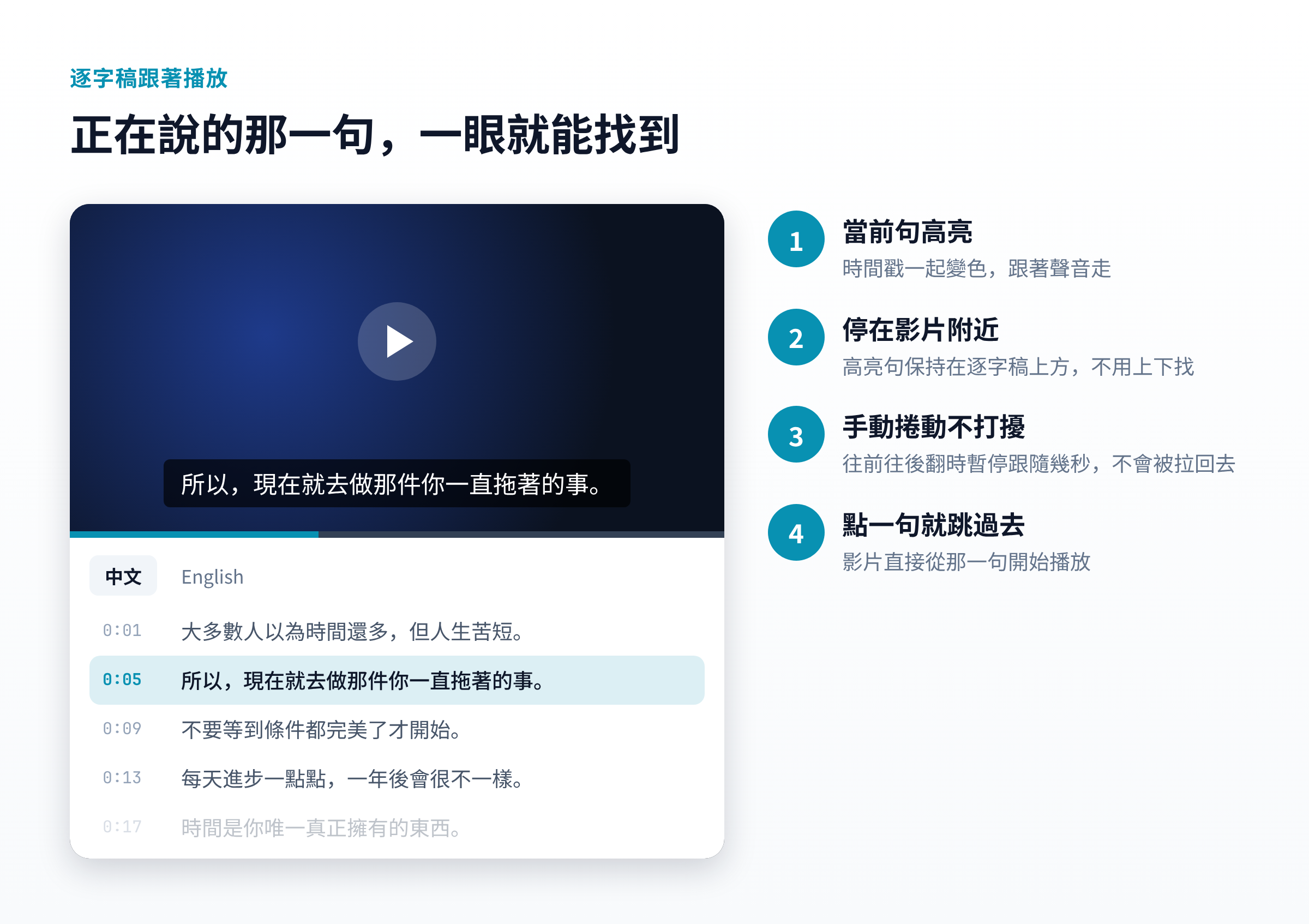 逐字稿高亮當前句
