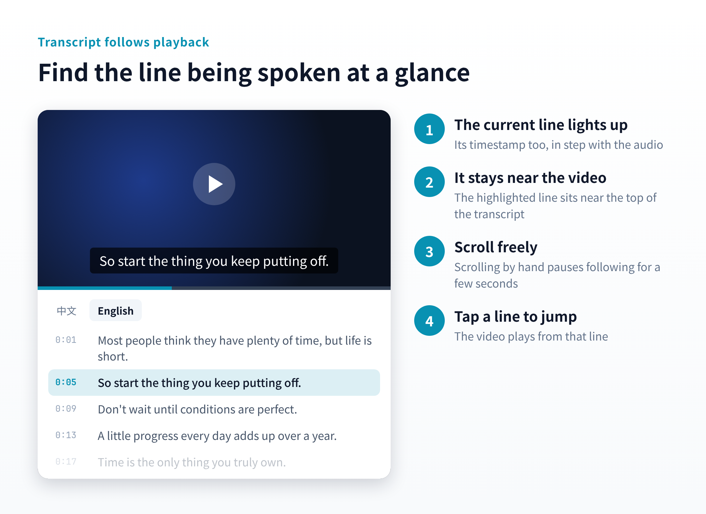 Transcript highlighting the current line